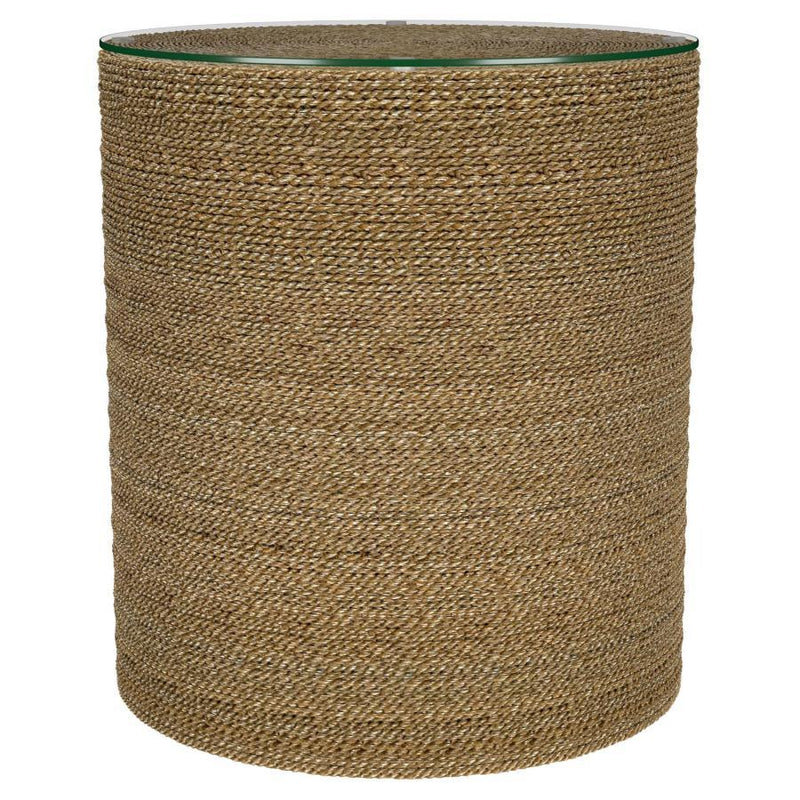Halden - Round Woven Seagrass Accent Side Table - Light Brown