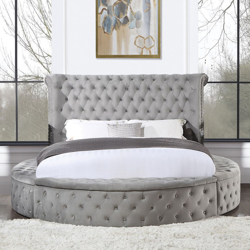 Gaiva - Queen Bed With Storage - Gray Velvet