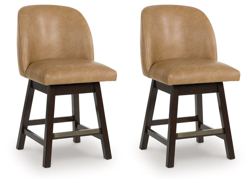 Neymorton - Upholstered Swivel Faux Leather Barstool (Set of 2) - Dark Grayish Brown