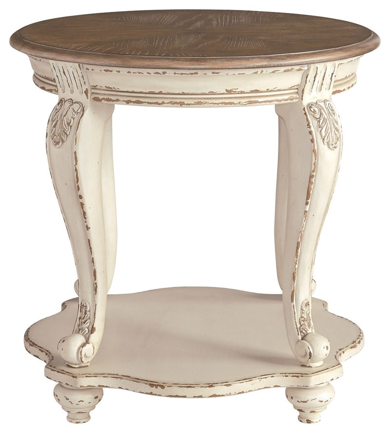 Realyn - Round End Table - White / Brown