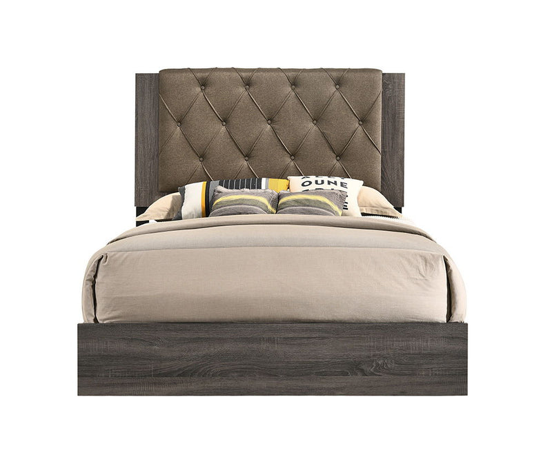 Avantika - Eastern King Bed - Fabric & Rustic Gray Oak