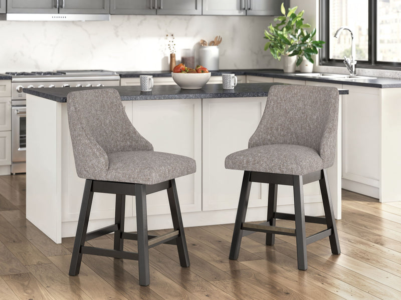Neymorton - Upholstered Swivel Barstool (Set of 2) - Dark Grayish Brown
