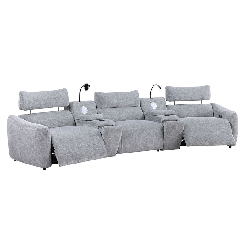 Fullar - Modular Console With Speaker & Cup Holder - Light Gray Chenille