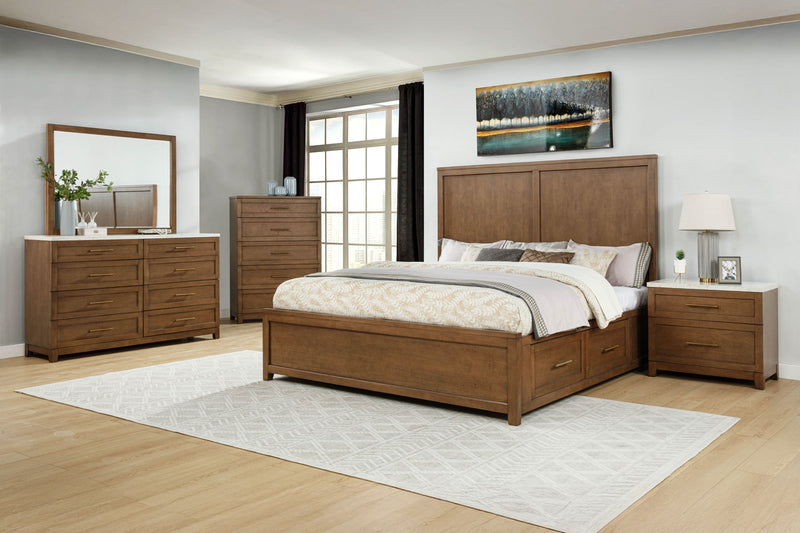 Devonshire - Nightstand With Marble Top And USB Port - Cognac