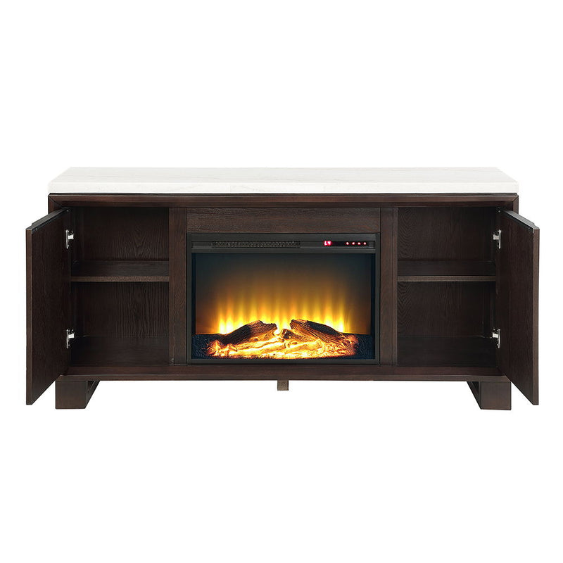 Edwyn - Server With Fireplace - Natural Marble Top & Espresso
