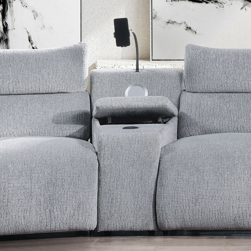 Fullar - Modular Console With Wireless Charger - Light Gray Chenille