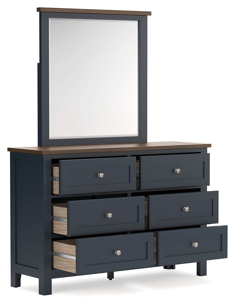Landocken - Dresser and Mirror - Brown / Blue