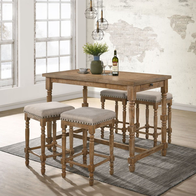 Farsiris - Counter Height Stool (Set of 2) - Beige Fabric & Weathered Oak
