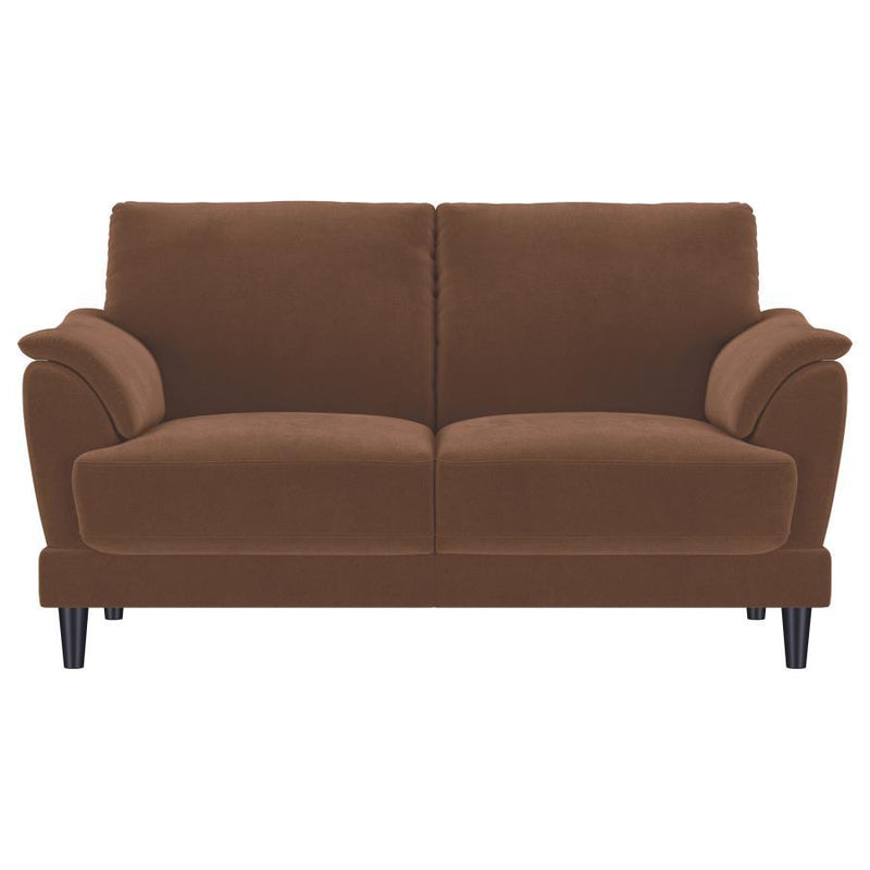 Selma - Velvet Upholstered Crescent Arm Loveseat - Rust