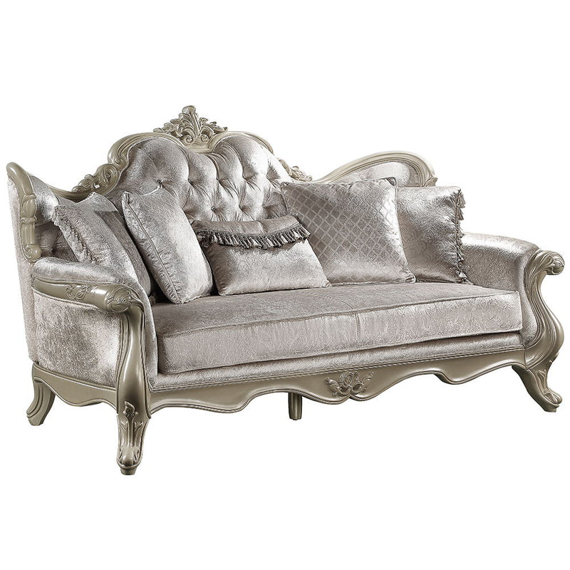 Libertee - Sofa With 5 Pillows - Beige Fabric & Champagne