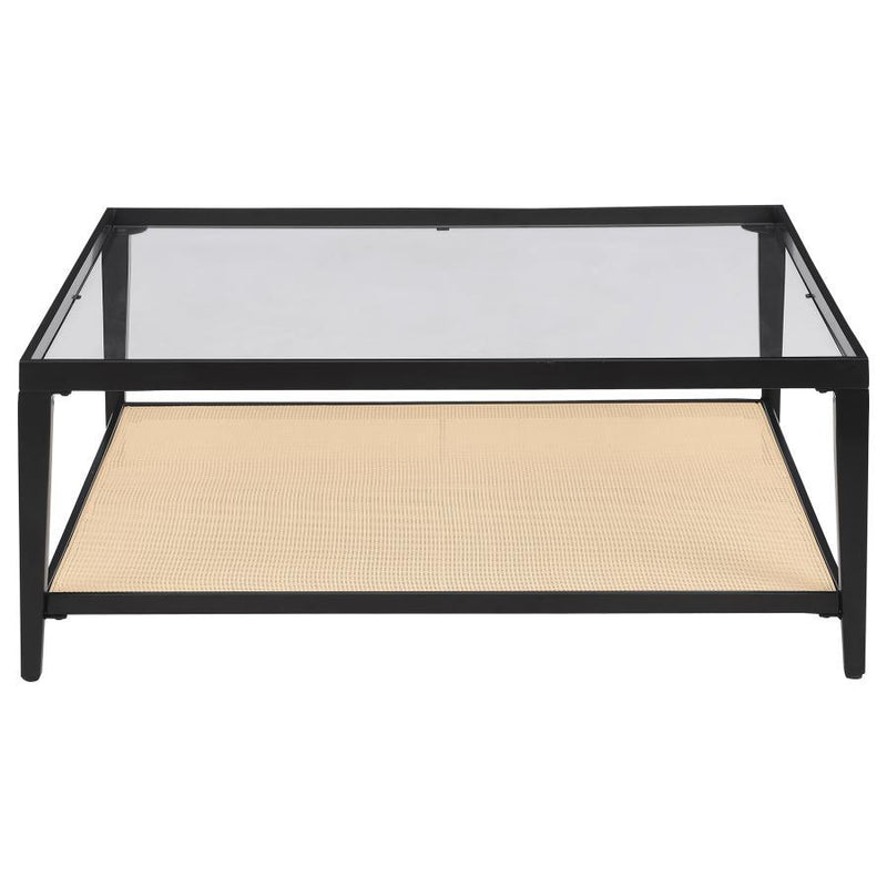 Amherst - Glass Top Metal with Cane Shelf Table