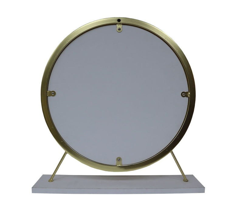 Adao - Vanity Mirror & Stool - Faux Fur, Mirror, White & Brass