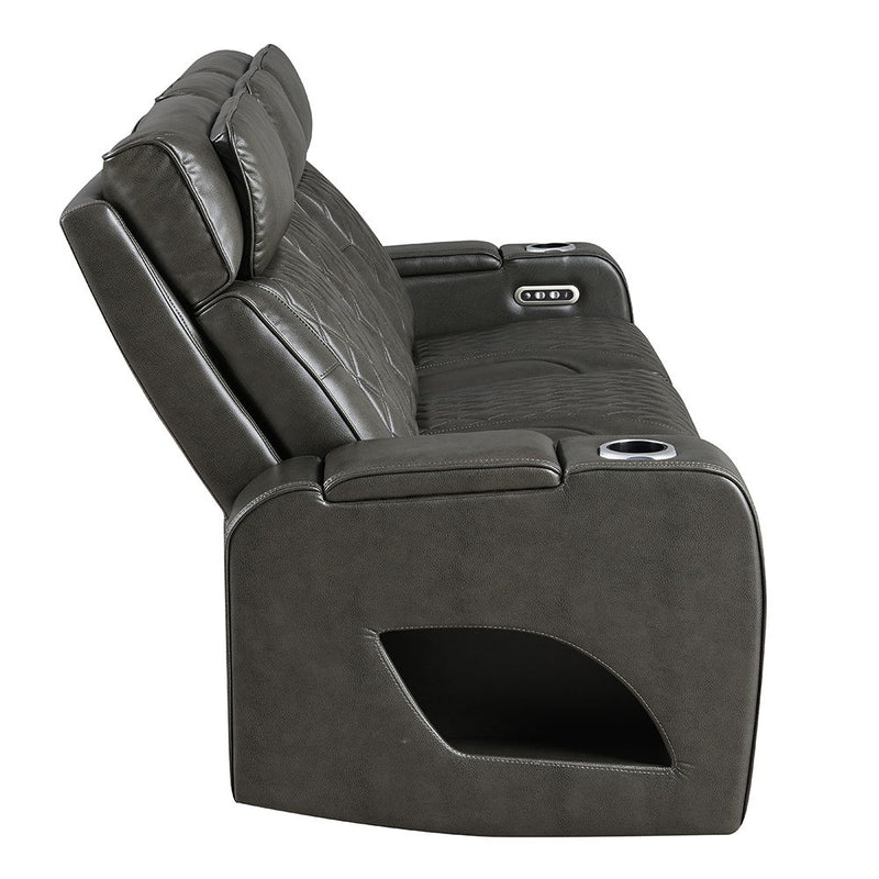 Taddeo - Power Motion Sofa With Power Headrest, USB, Wireless Charger, LED & Reading Light - Dark Gray