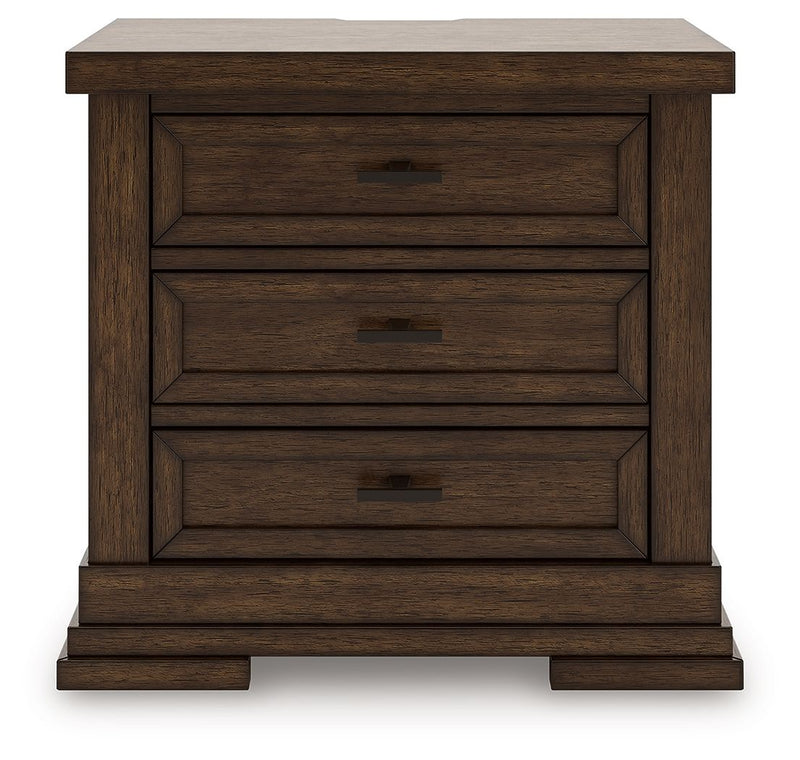 Taffenbrook - Three Drawer Night Stand - Medium Brown