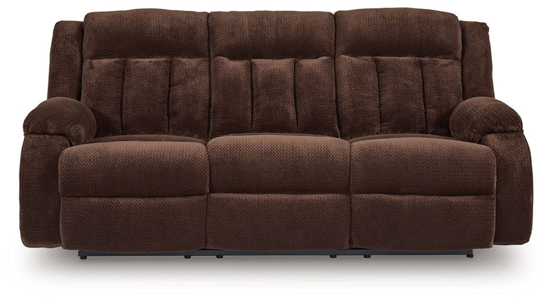 Free Wake - Reclining Power Sofa With Drop Down Table - Chocolate