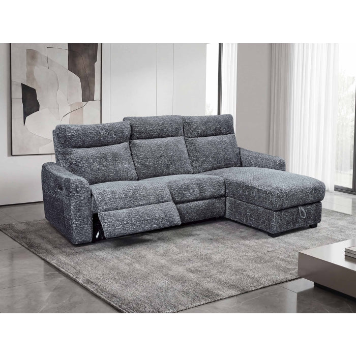Storage Chaise L-Shape Sectional w/ Single Power Zero Gravity Recliner + USB