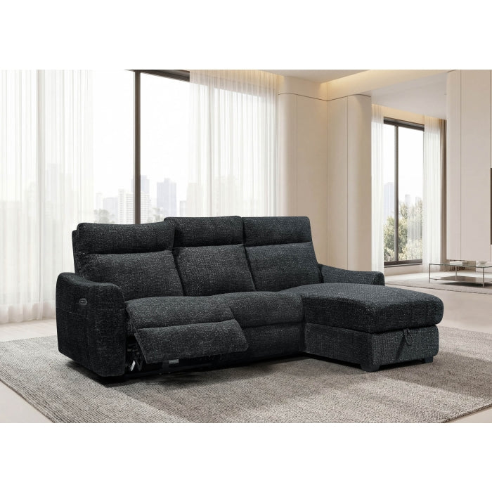 Storage Chaise L-Shape Sectional w/ Single Power Zero Gravity Recliner + USB