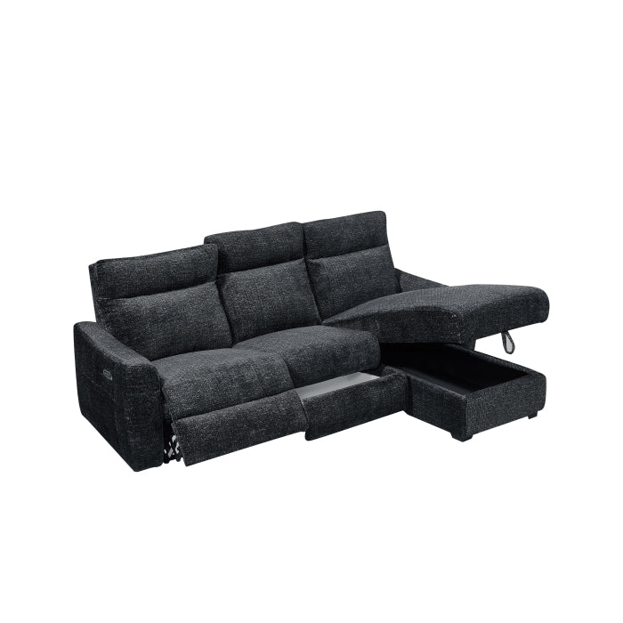 Storage Chaise L-Shape Sectional w/ Single Power Zero Gravity Recliner + USB