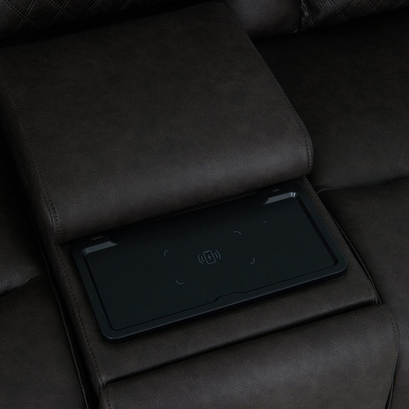 Wendell - Power Motion Loveseat With Console, Wireless Charger, Storage, USB & LED - Dark Gray