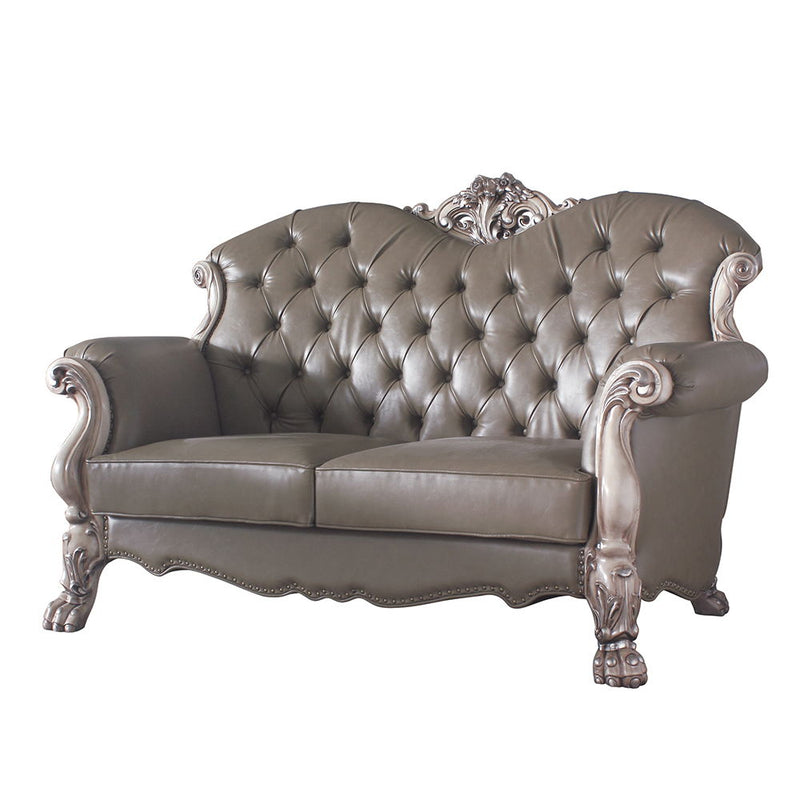 Dresden - Loveseat With 3 Pillows - Synthetic Leather & Vintage Bone White