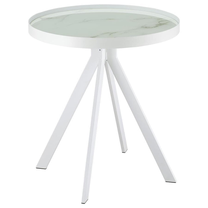 Briggs - Round Marble Printed Glass Top End Side Table