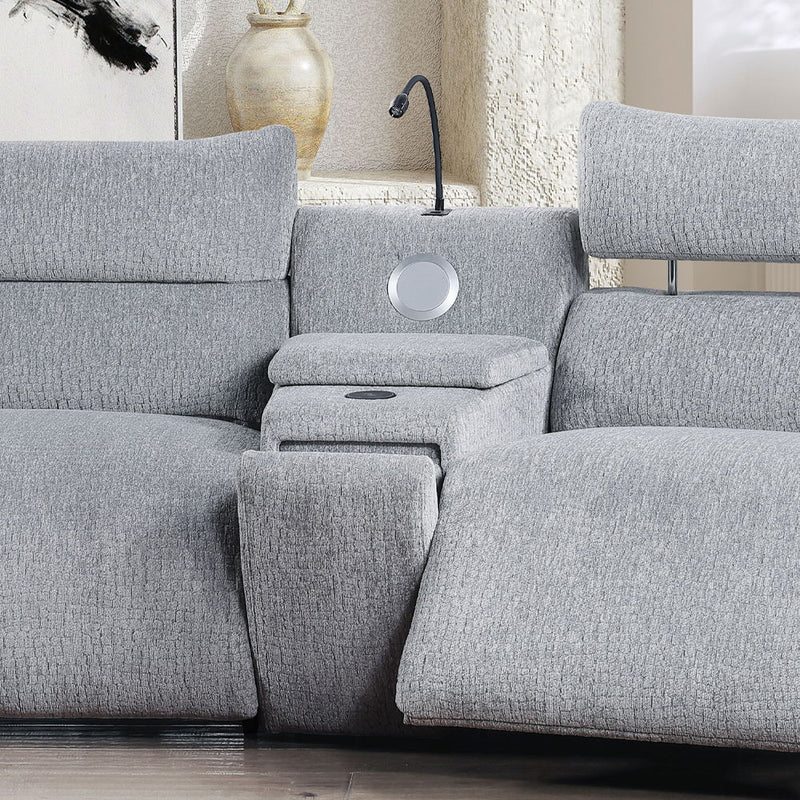 Fullar - Modular Console With Speaker & Cup Holder - Light Gray Chenille