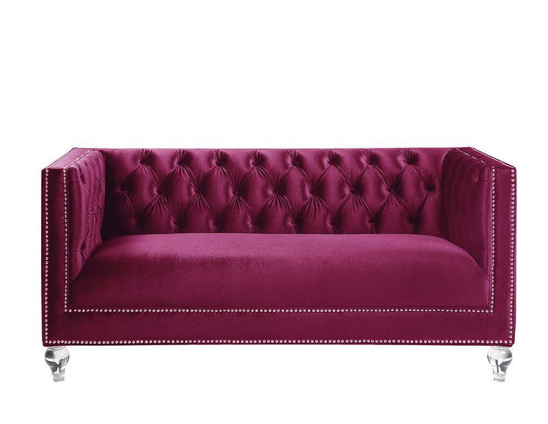 Heibero - Loveseat With 2 Pillows (Same 56896) - Burgundy Velvet