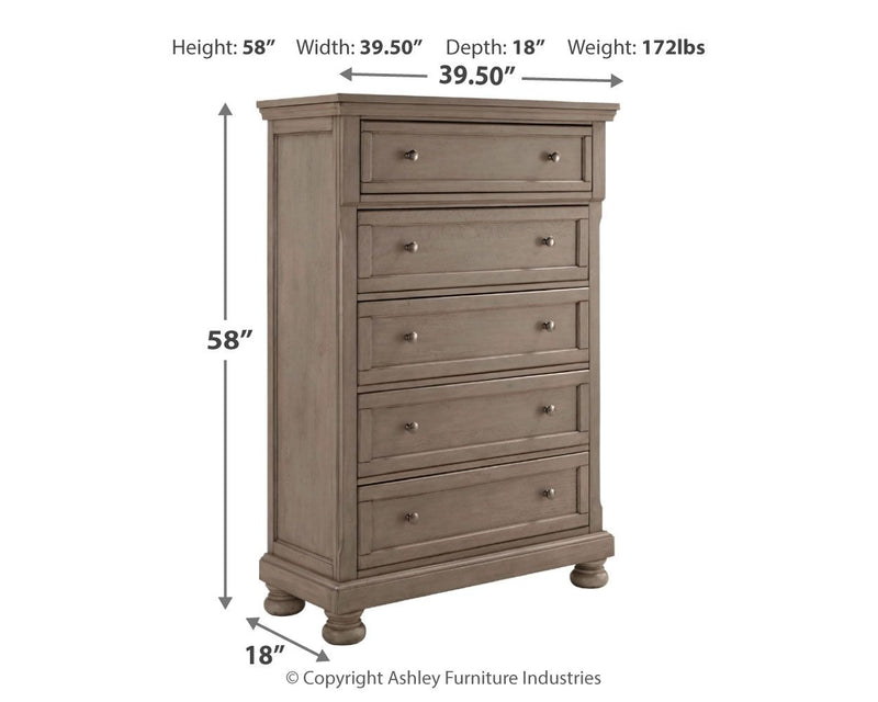 Lettner - Five Drawer Chest - 2-handles - Light Gray