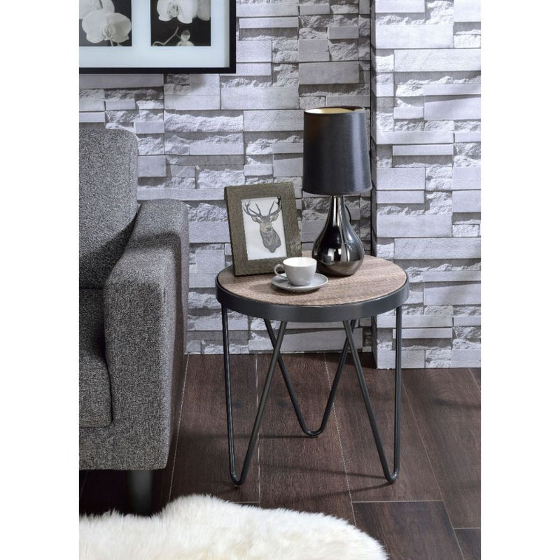 Bage - End Table - Weathered Gray Oak & Metal