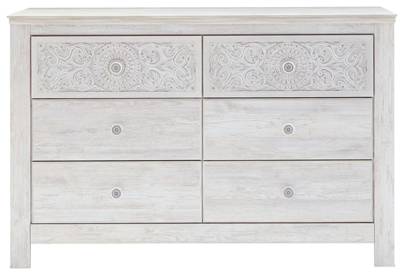 Paxberry - Six Drawer Dresser - Medallion Drawer Pulls - Whitewash