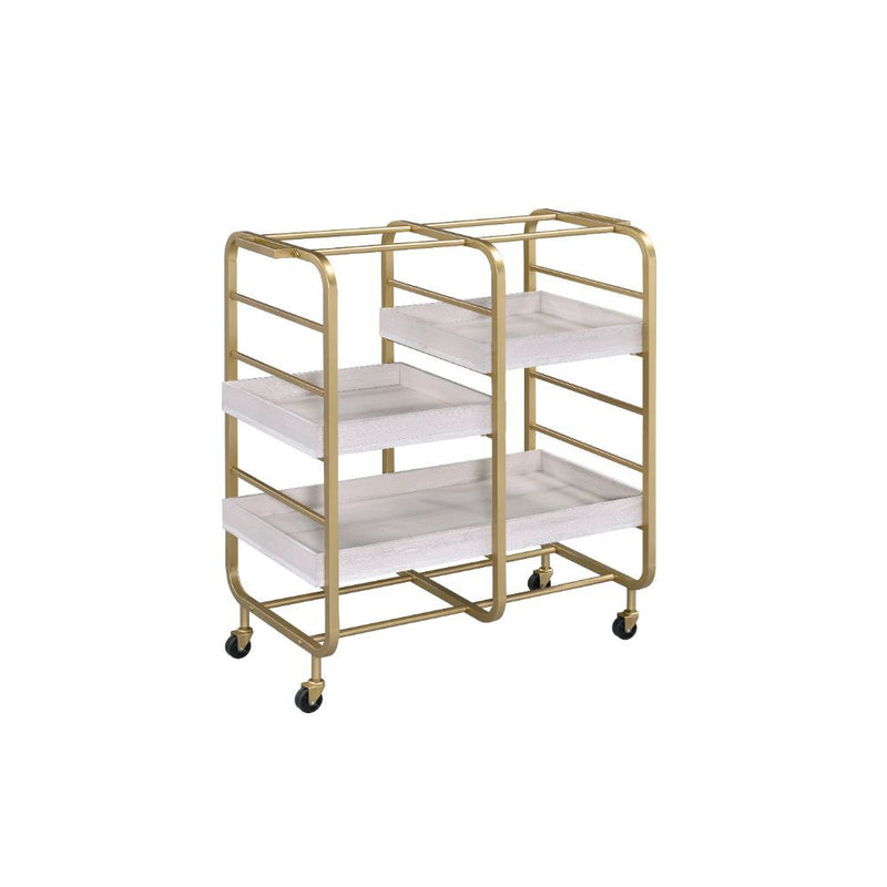Vorrik - Serving Cart - Gold & White Washed