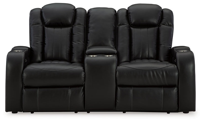 Caveman Den - Power Reclining Loveseat with Console/ Adj Hdrst - Midnight