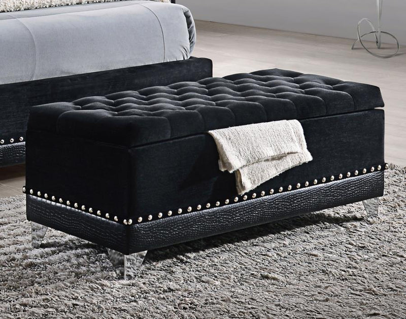 Barzini - Velvet Upholstered Tufted Storage Bench - Black