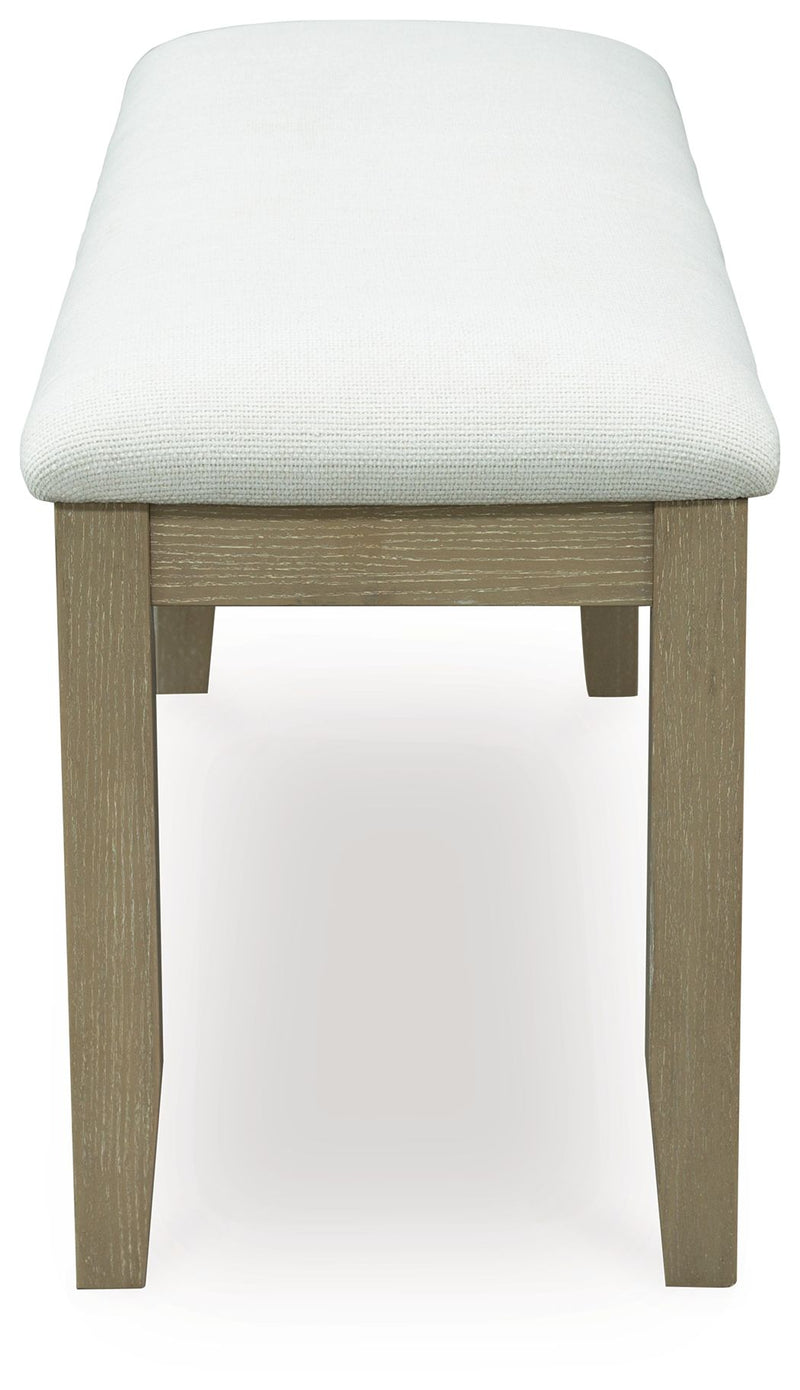 Calmoro - Large Upholstered Dining Room Bench - Off White / Gray