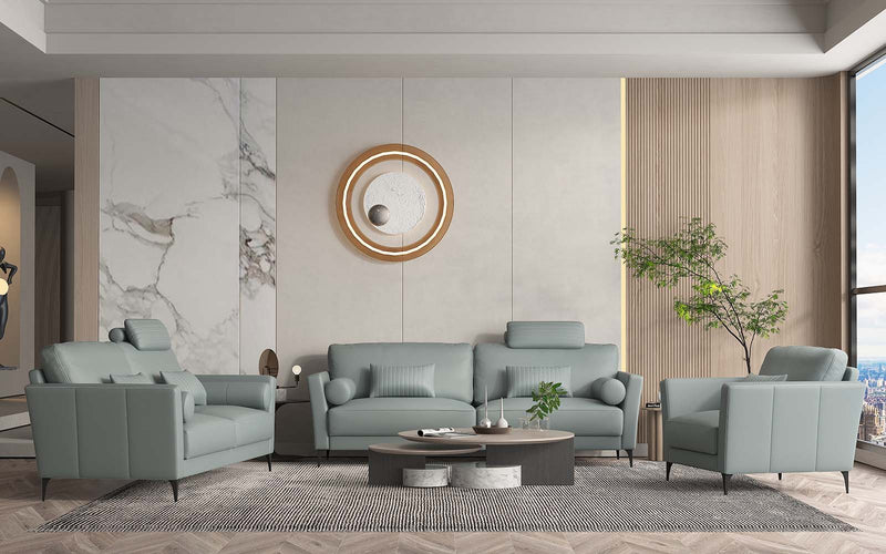 Tussio - Sofa With 5 Pillows - Watery Leather