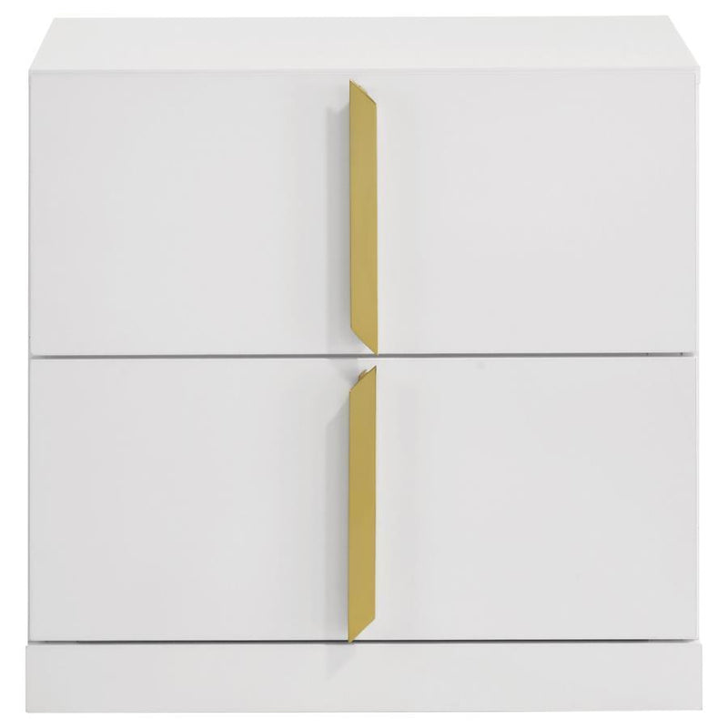 Ines - 2-Drawer Nightstand Bedside Table - White High Gloss