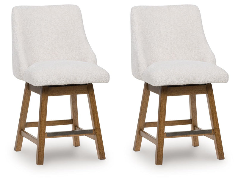 Cabalynn - Upholstered Swivel Barstool (Set of 2) - Oatmeal / Light Brown