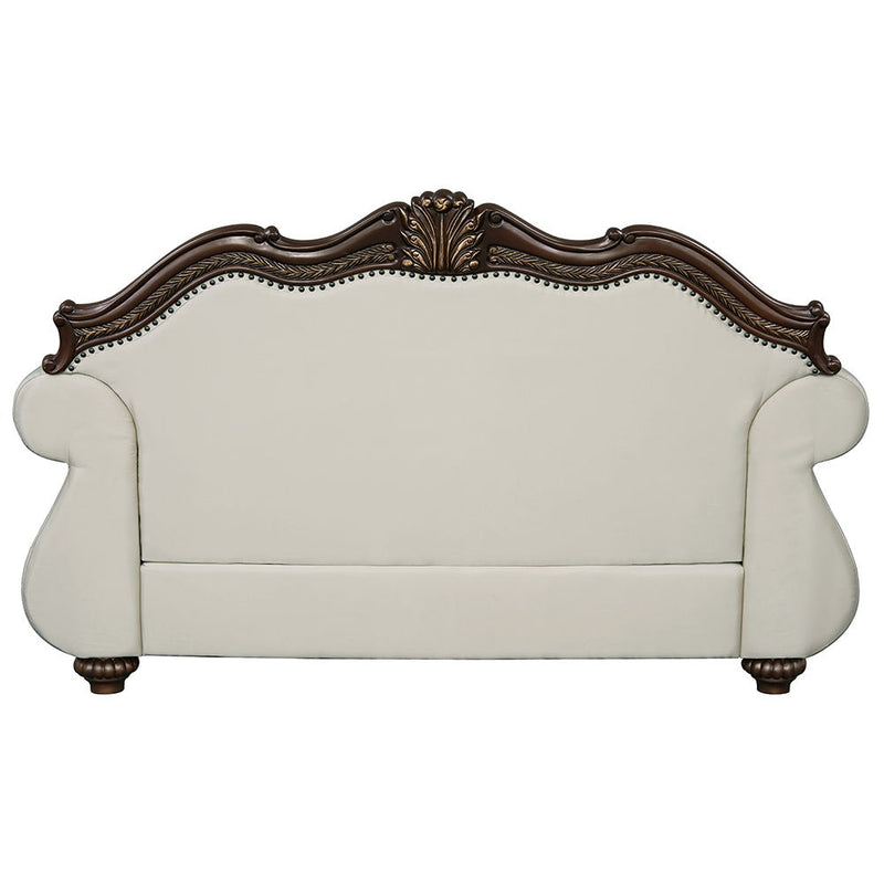 Pierce - Loveseat With 3 Pillows - Beige Fabric & Cherry